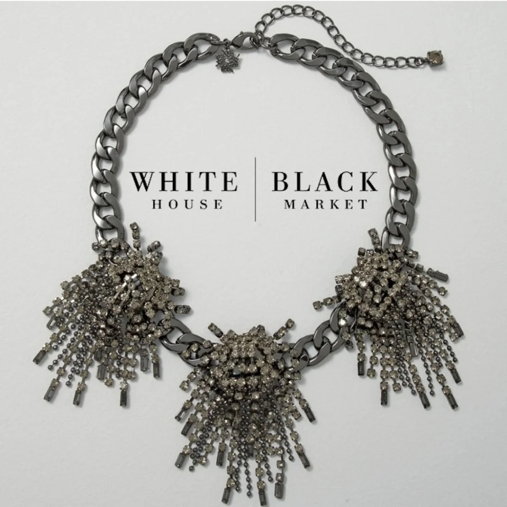 NWT WHBM Hematite Fringe Statement Necklace